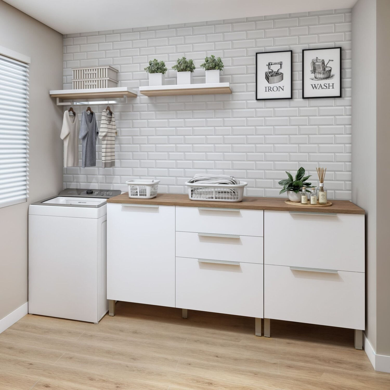 Lavanderia Modulada 2 Balcões Tex 104 Carvalho/branco