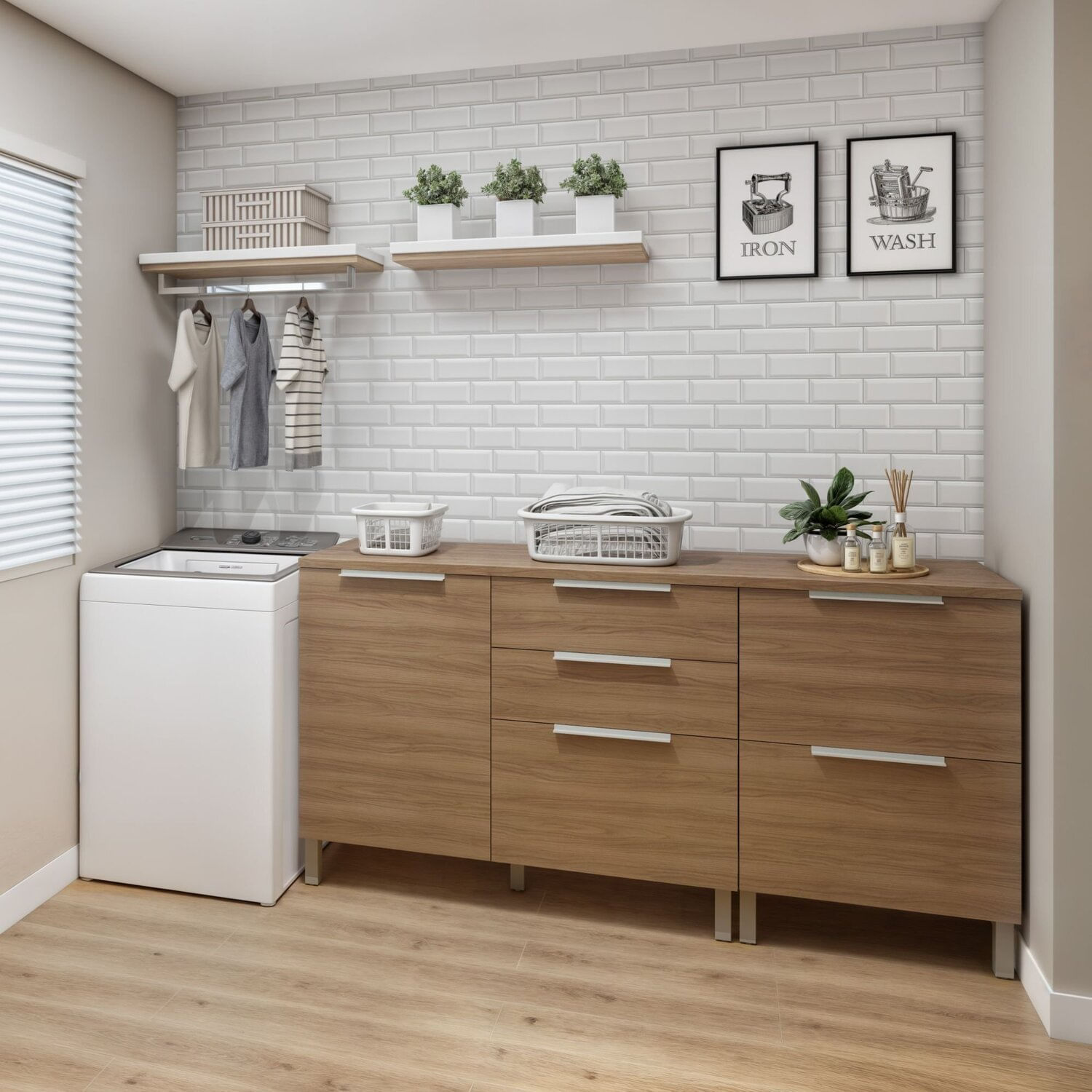 Lavanderia Modulada 2 Balcões Tex 104 Carvalho