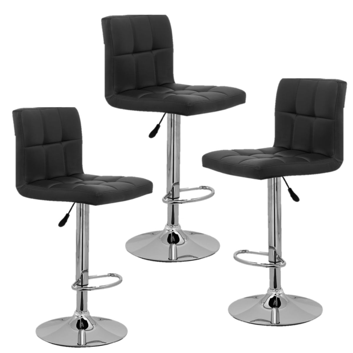 Kit 3 Banquetas Decoreshop Estofada Com Encosto Para Cozinha Americana Bar Balcão Bancada Giratória Com Regulagem De Altura Gomos Confort Preto