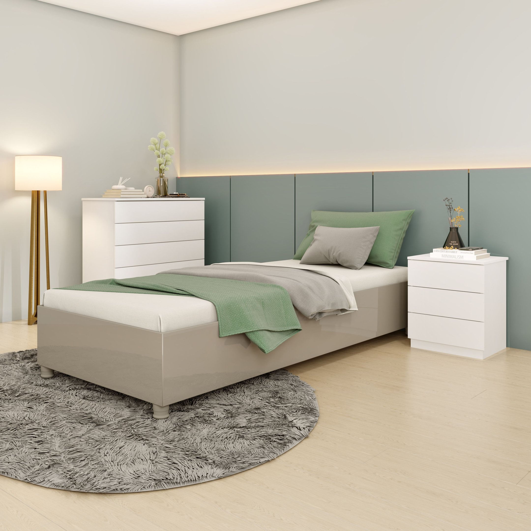 Cama Solteiro Mônaco Tcil Móveis Cinza Claro -