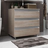 Gabinete Banheiro Rodinhas Joia 60cm 03 Gavetas Madeirado Inteiro