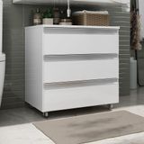 Gabinete Banheiro Rodinhas Joia 60cm 03 Gavetas Branco Inteiro