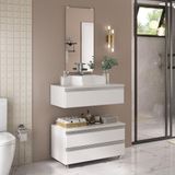 Conjunto De Gabinete Banheiro Creta 80cm (gabinete+cuba+espelheira) Branco Inteiro