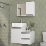 Conjunto Gabinete Banheiro Cross 60 (gabinete+espelheira+cuba) Branco Inteiro