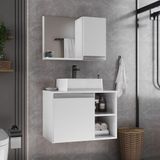 Conjunto Gabinete Banheiro Virtus 60cm - Gabinete + Cuba + Espelheira Branco Inteiro