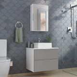 Conjunto Gabinete Banheiro Rubi 60cm Gabinete + Cuba + Espelheira Branco Cinza
