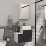 Conjunto Gabinete Banheiro Nivus 60 (gabinete+espelheira+cuba) Branco Preto
