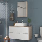 Conjunto Gabinete Banheiro Rubi 80cm - Gabinete + Cuba + Espelheira Madeirado Branco