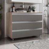 Gabinete Banheiro Rodinhas Joia 80cm 03 Gavetas Madeirado Cinza