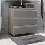 Gabinete Banheiro Rodinhas Joia 60cm 03 Gavetas Madeirado Cinza