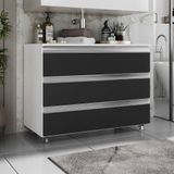 Gabinete Banheiro Rodinhas Joia 80cm 03 Gavetas Branco Preto