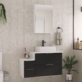 Conjunto Gabinete Banheiro Nivus 80 (gabinete+espelheira+cuba) Branco Preto