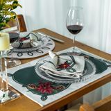 Kit 2 Jogo Americano Flor De Natal E Pinhas Com Hidrorrepelência 48x31cm Verde/branco