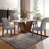 Conjunto Sala De Jantar Mesa 120x80cm Tampo Mdf/vidro Com 4 Cadeiras Espanha Yescasa Chocolate/off White/cinza