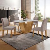 Conjunto Sala De Jantar Mesa 120x80cm Tampo Mdf Com 4 Cadeiras Espanha Yescasa Ypê/bege Escuro