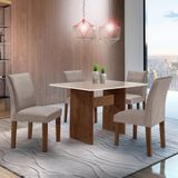 Conjunto Sala De Jantar Mesa 120x80cm Tampo Mdf/vidro Com 4 Cadeiras Espanha Yescasa Chocolate/bege Escuro