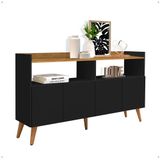 Buffet Master 4 Portas Pés Palito Madeira Nicho Organizador Aparador Grande Sala Jantar Preto/nature - Lojas Rpm