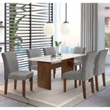 Conjunto Sala De Jantar Mesa 160x80cm Tampo Mdf/vidro Com 6 Cadeiras Espanha Yescasa Chocolate/veludo