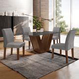 Conjunto Sala De Jantar Mesa 120x80cm Tampo Mdf/vidro Com 4 Cadeiras Espanha Yescasa  Chocolate/off White/suede Cinza