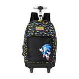 Mochila Escolar 2em1 Rodas E Costas Sonic Game - Preto