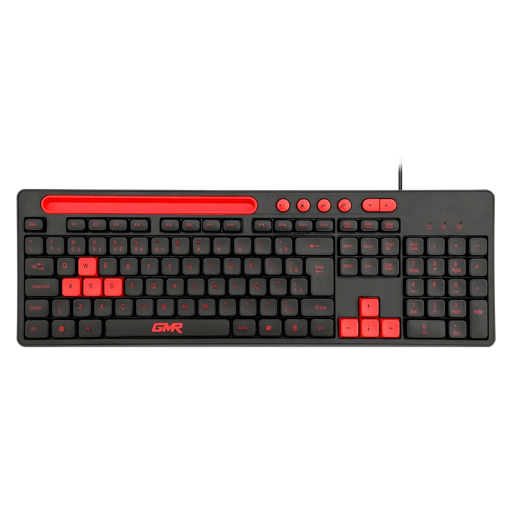 Teclado Gamer Multilaser Multimídia Com Suporte Para Smartphone Usb Abnt2 Preto E Vermelho - Tc266