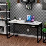 Mesa Para Escritório Diretor Com Gaveta Estilo Industrial 150m Branco