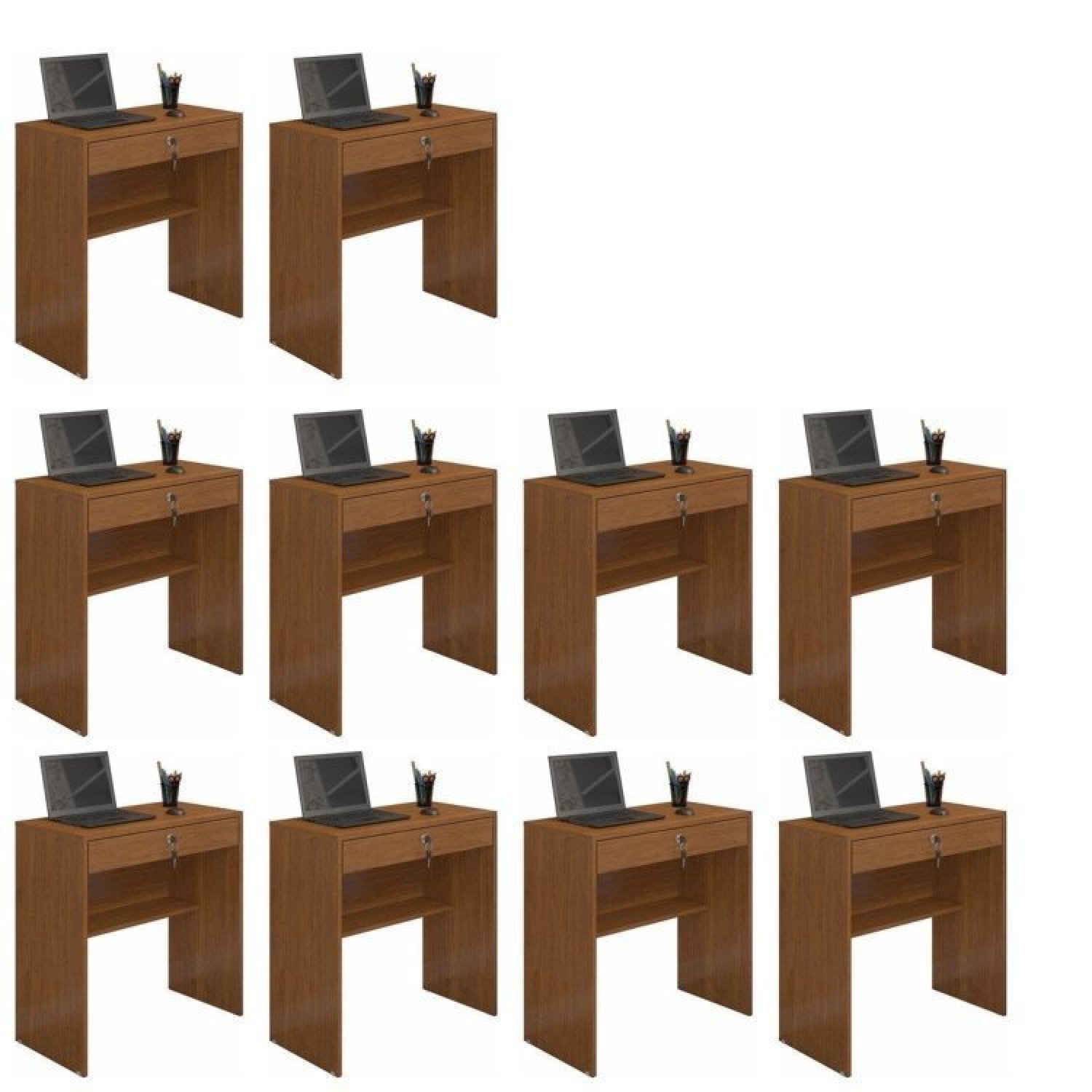 Kit 10 Escrivaninhas 72cm 1 Gaveta Com Chave Andorinha