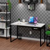 Mesa Para Escritório Diretor Estilo Industrial 135cm Com Gaveta Branco