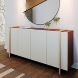 Buffet 4 Portas 160cm Copacabana Tubo Off White / Nogueira Real / Preto Fosco / T Dourad