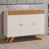 Buffet Para Sala De Jantar 100% Mdf 3 Portas 121cm Pés Madeira Maciça Madrid Off White/naturalle