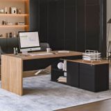 Mesa Para Escritório Diretor Em L 3 Gavetas 1 Porta Spring Yescasa Preto/itapuã