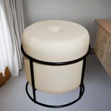 Puff De Ferro Decorativo Redondo Para Sala Argola Rubi Bege