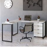 Mesa De Escritório Em L Estilo Industrial 150x150cm Com Gaveteiro Volante 4 Gavetas Snow