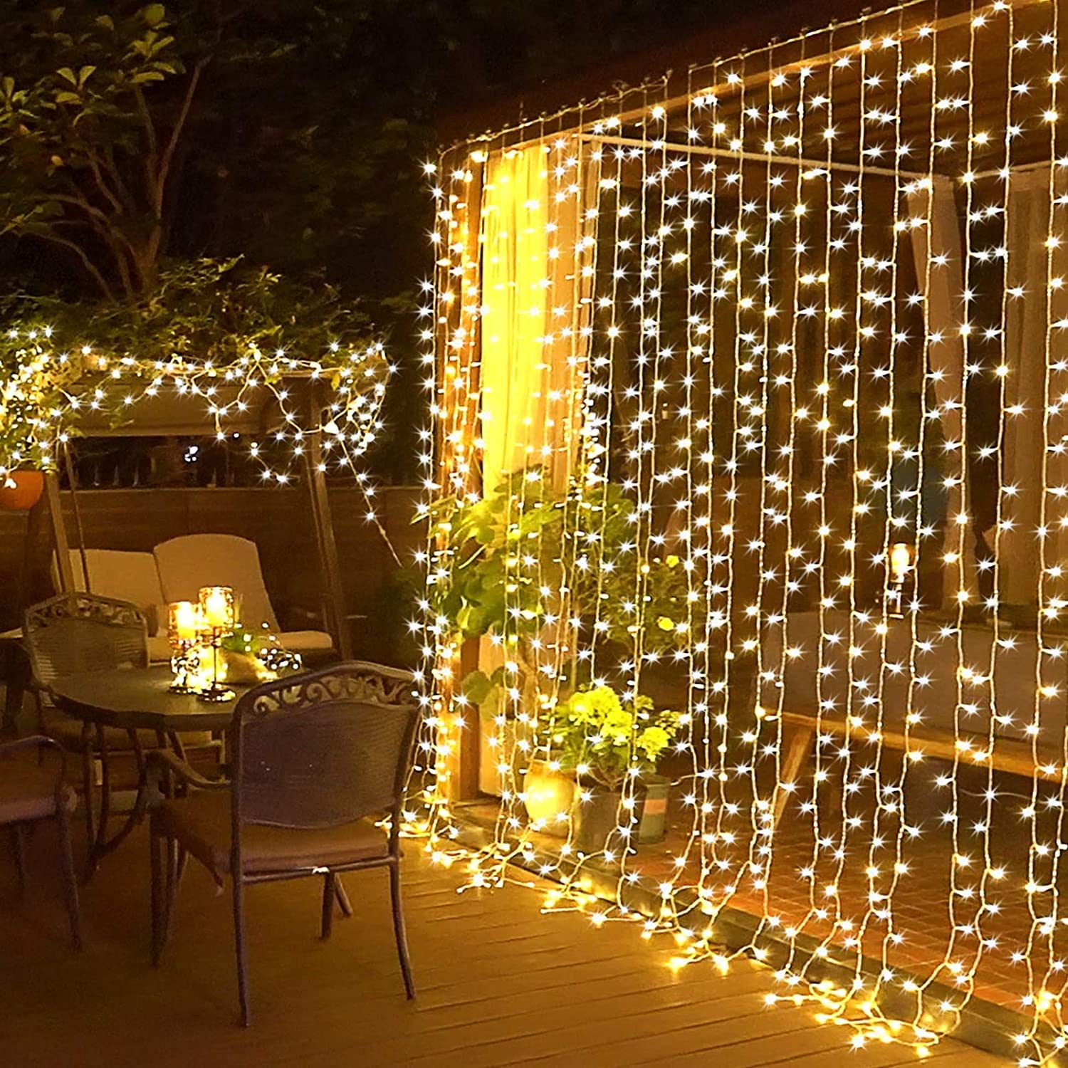 Luzes De Cortina De Natal Jmexsuss 300 Led Warm White