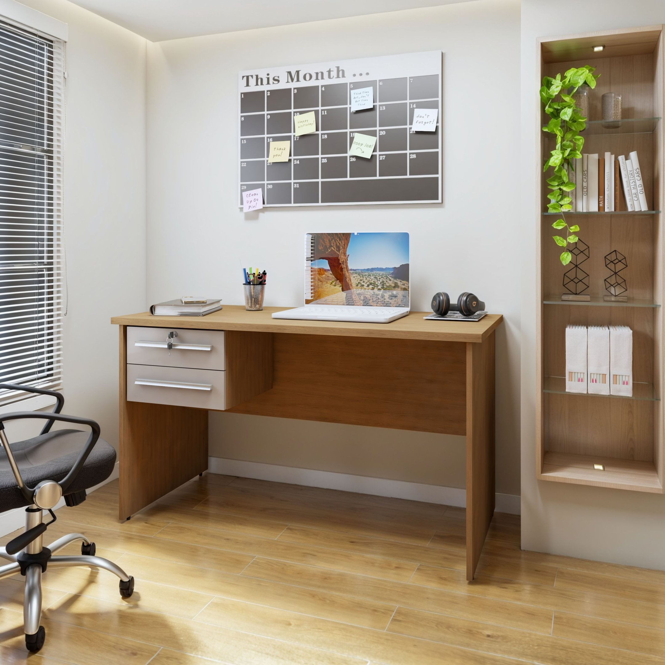 Mesa Para Computador 2 Gavetas Byte Valdemóveis Cinamomo/off White