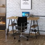 Escrivaninha Cavalete 135cm 4 Prateleiras Estilo Industrial Kuadra Compace Carvalho