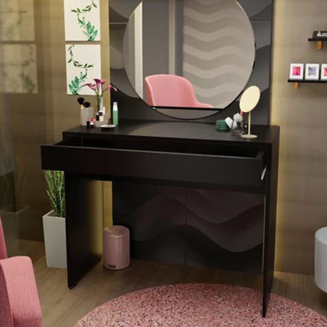 Mesa Escrivaninha Computador Notebook 90x42cm 1 Gaveta Preto