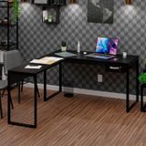 Mesa De Canto Em L Escrivaninha Com 1 Gaveta Industrial 150x150cm Preto