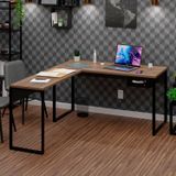 Mesa De Canto Em L Escrivaninha Com 1 Gaveta Industrial 150x150cm Nogal