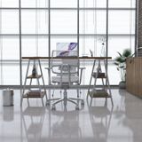 Escrivaninha Cavalete 135cm 4 Prateleiras Estilo Industrial Kuadra Lâmina Mel / Est.branca