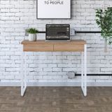 Mesa Para Escritório 90cm 2 Gavetas Kuadra Lamina Mel/branco