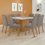 Conjunto Mesa 130cm Nevada Com Vidro Plus Com 8 Cadeiras Venus Amêndoa Clean/off White/bege