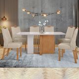 Conjunto Mesa 170cm Astrid Com Vidro E 6 Cadeiras Venus Amêndoa Clean/off White/creme