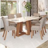 Sala Jantar Lara Mesa 180 Cm Canto Arredondado Com Vidro 6 Cadeiras Espresso Móveis Nature/off White/creme
