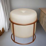 Puff De Ferro Decorativo Redondo Para Sala Argola Glamour Bege
