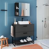 Conjunto De Gabinete De Banheiro Paricel 1 Pt E 1 Gv Com Cuba Ametista Branca E Espelheira Angel 1 Pt Preto E Grafite