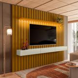 Painel Ripado Com Rack Suspenso Até 70 Polegadas Tulum Com Led 1 Pt 2 Gv Cedro E Off White Alt 242 Larg 222 Cm