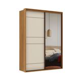 Guarda-roupa Solteiro Com Espelho Qualitá 100% Mdf 2 Pt 3 Gv Freijó E Off White