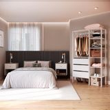 Conjunto De Guarda-roupa Closet Modulado Dormitório 3 Gv E 2 Mesas De Cabeceira Retrô 1 Gv Branco E Mel