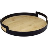 Bandeja Decorativa Para Servir Home&amp;co Fundo Em Madeira Metal 6x38x25cm Preto